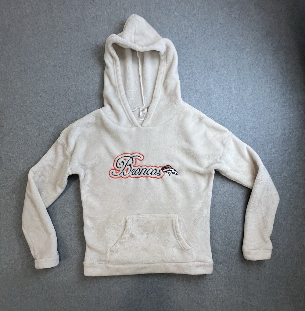NFL Women's Denver Broncos White Fleece Pullover Hoodie Sz S
